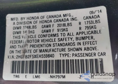 2014 Honda Civic Lx from USA, damaged, VIN 2HGFB2F5XEH559840